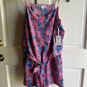 navy hawaiian button romper